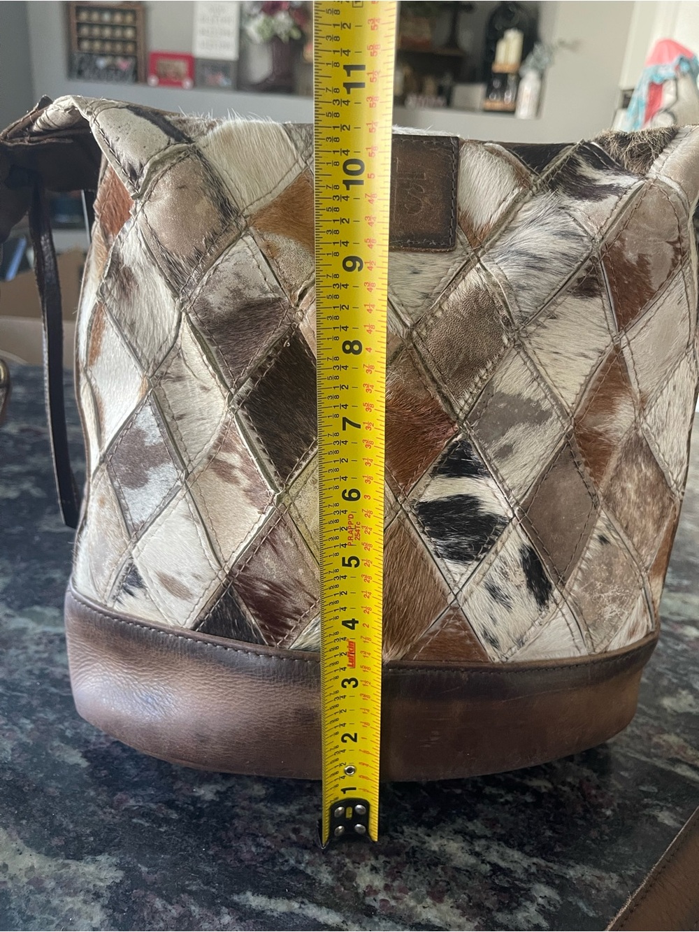 STS Ranchwear Brown Multi Patchwork Cowhide Crossbody Bucket Bag - Picture 7 of 14